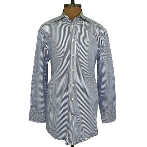 Peter Millar Men's Shirt Medium Cotton Blue White Striped L/S Button Up - Picture 1 of 8